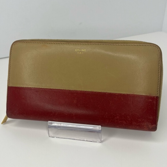 ♥️🤎Celine Horizontal Cabas Bicolor Long Zip Around Wallet Red/Tan!! ❤️🤎 - Picture 1 of 11